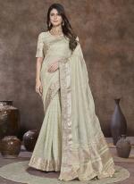 Top Dyed Light Green Party Wear Sequins Work Saree